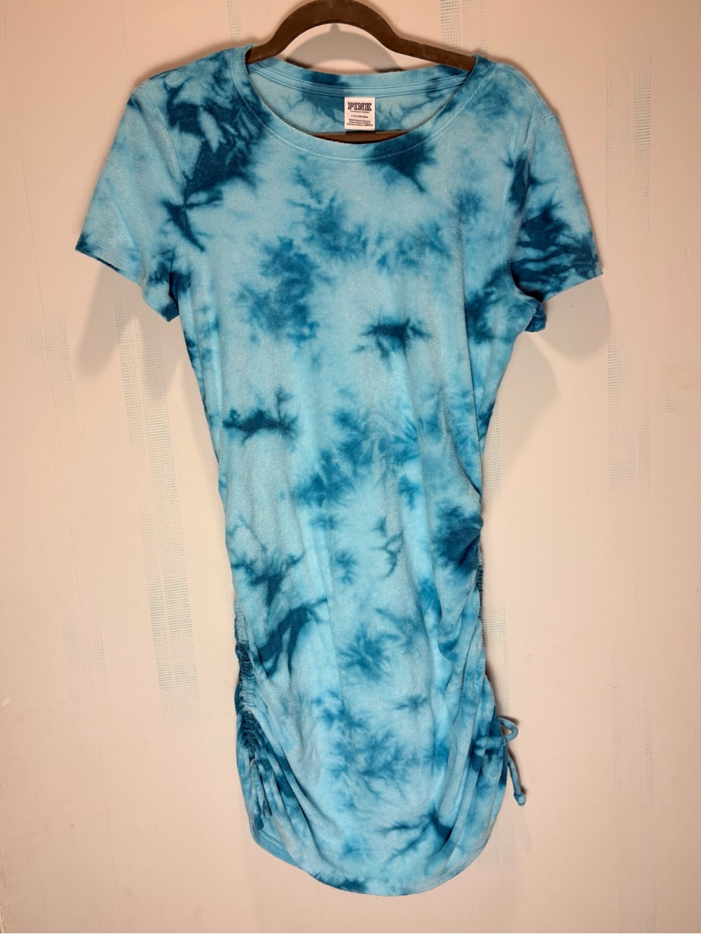 PINK Victoria's Secret Blue Teal Beach Terry Ruched Side Dress Mini Cover Up L